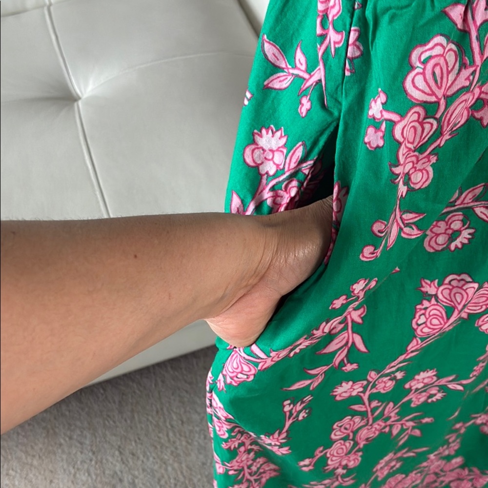 NEW J. Crew Green and Pink Floral Long Dress with Pockets - Picture 9 of 14